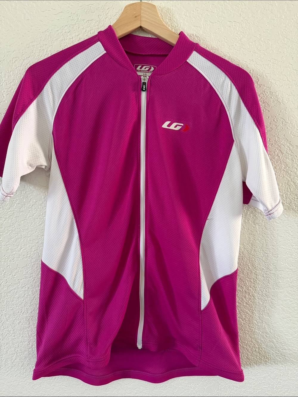 LG Pink and White Athletic Jersey with Red Accent